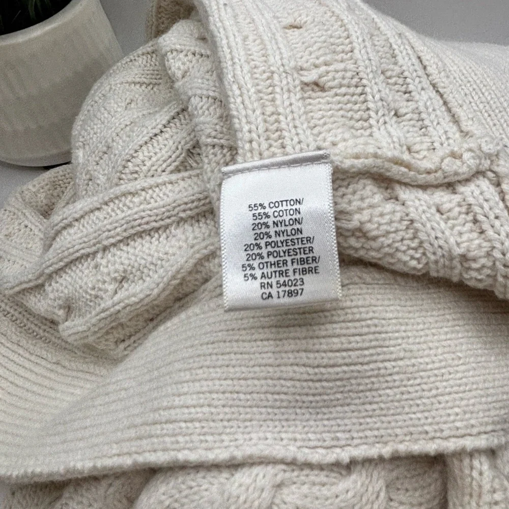 Banana Republic Women's Soft Cream Cable Knit Cowl Neck Sweater LARGE - Picture 3 of 7